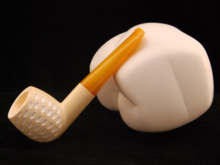 Block Meerschaum decorated Billiard pipe - natural amber stem (GR)