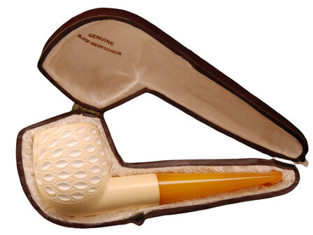 Block Meerschaum decorated Billiard pipe - natural amber stem (GR)