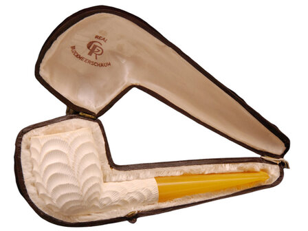 Block Meerschaum billiard pipe - rustique - ambre look acrylic stem