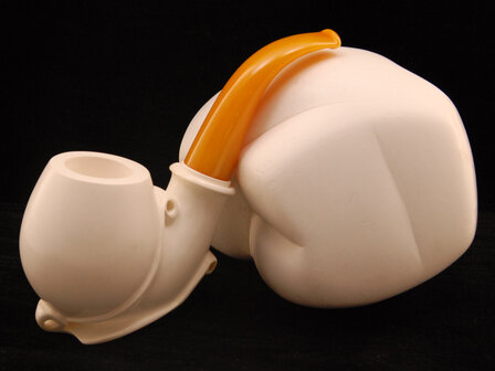 Block meerschaum bent- stand up - screw fitting natural ambre stem