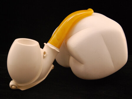 Block meerschaum bent- stand up - screw fitting natural ambre stem