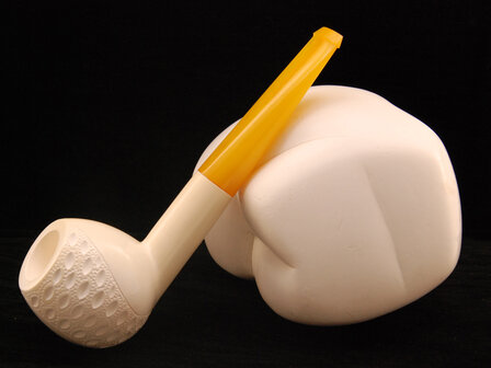 Block Meerschaum decorated Apple pipe - &#039;amber look&#039; stem (GR)