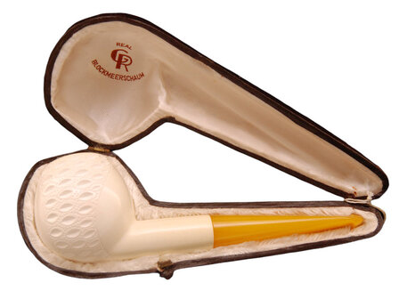 Block Meerschaum decorated Apple pipe - &#039;amber look&#039; stem (GR)