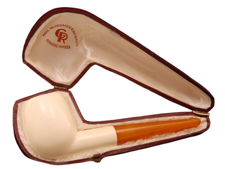 Block Meerschaum billiard pipe - natural ambre stem