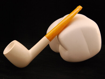 Block Meerschaum billiard pipe - natural amber stem