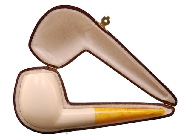 Block Meerschaum pipe XL with yellow marble acrylic mouthpiece