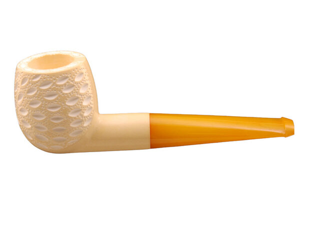 Block Meerschaum decorated Billiard pipe - natural amber stem (GR)