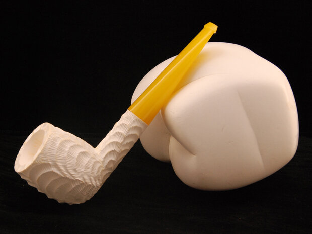 Block Meerschaum billiard pipe - rustique - ambre look acrylic stem