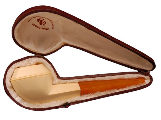 Block Meerschaum Rhodesian pipe - natural ambre stem (GR)