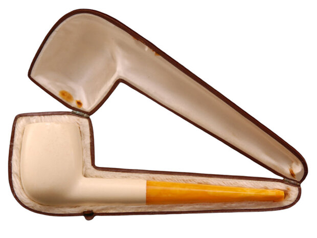 Block Meerschaum billiard pipe - natural amber stem